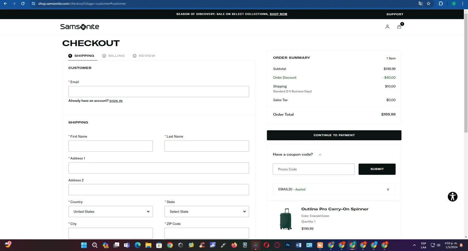 How to apply Samsonite coupon code